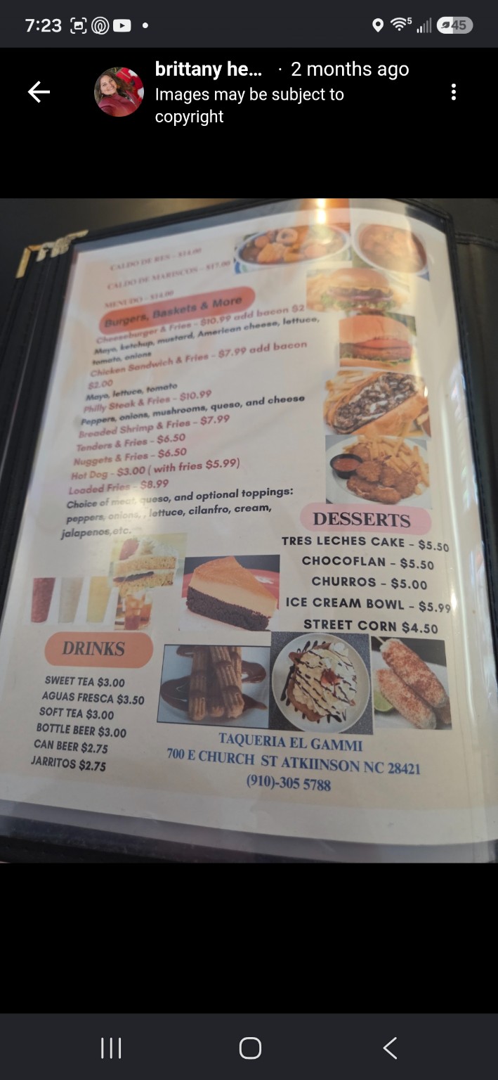 Taqueria El Gammi menu page 1